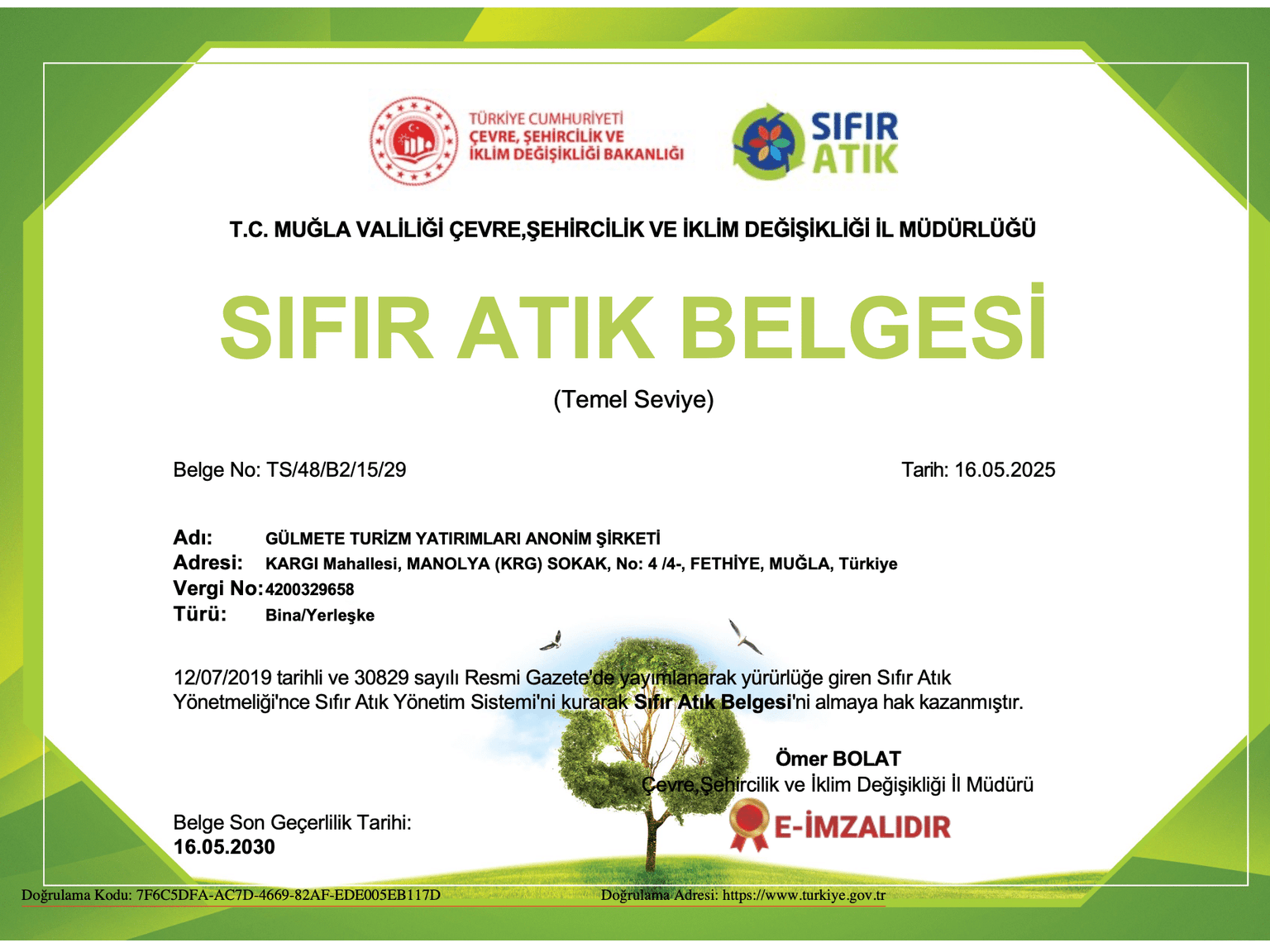 Sıfır Atık Belgesi